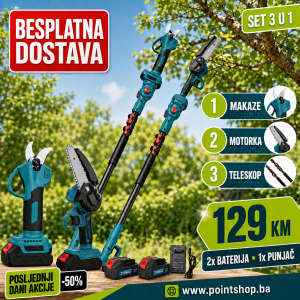 MEGA SET / Aku makaze + Aku motorka + Teleskop štap 2met